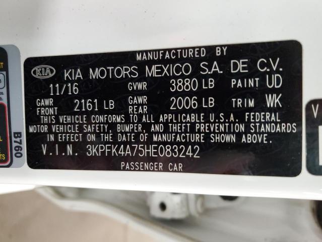 3KPFK4A75HE083242 - 2017 KIA FORTE LX WHITE photo 12