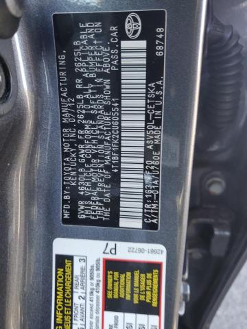 4T1BF1FK2CU605541 - 2012 TOYOTA CAMRY BASE გრაფიტი ფოტო 12