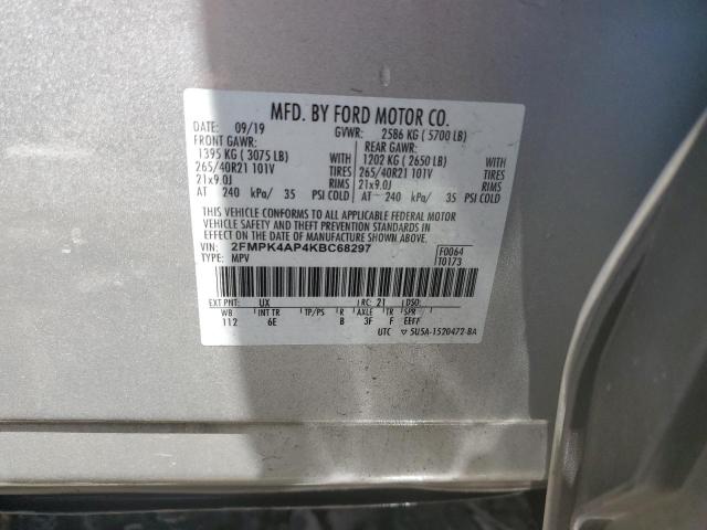 2FMPK4AP4KBC68297 - 2019 FORD EDGE ST SILVER photo 14