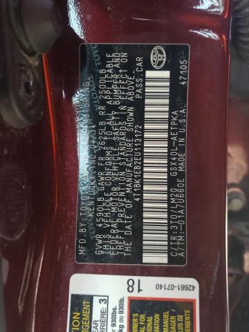 4T1BK1EB2EU113172 - 2014 TOYOTA AVALON BASE 勃艮第红 照片 12