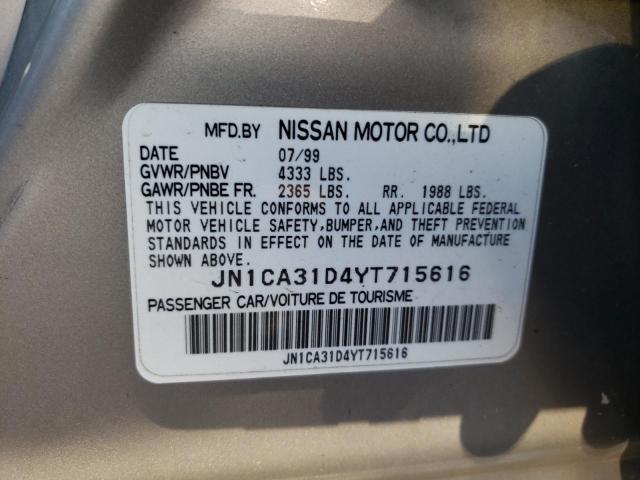 JN1CA31D4YT715616 - 2000 NISSAN MAXIMA GLE GRAY photo 10