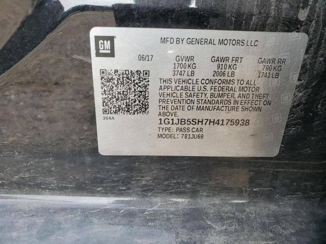 1G1JB5SH7H4175938 - 2017 CHEVROLET SONIC LS BLACK photo 12