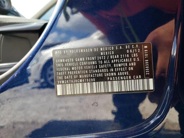 3VW2K7AJ0CM419290 - 2012 VOLKSWAGEN JETTA BASE 蓝色 照片 12