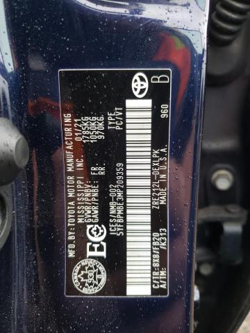 5YFBPMBE3MP209359 - 2021 TOYOTA COROLLA LE BLUE photo 12