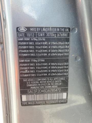 SALSF2D46DA785472 - 2013 LAND ROVER RANGE ROVE HSE GRAY photo 14