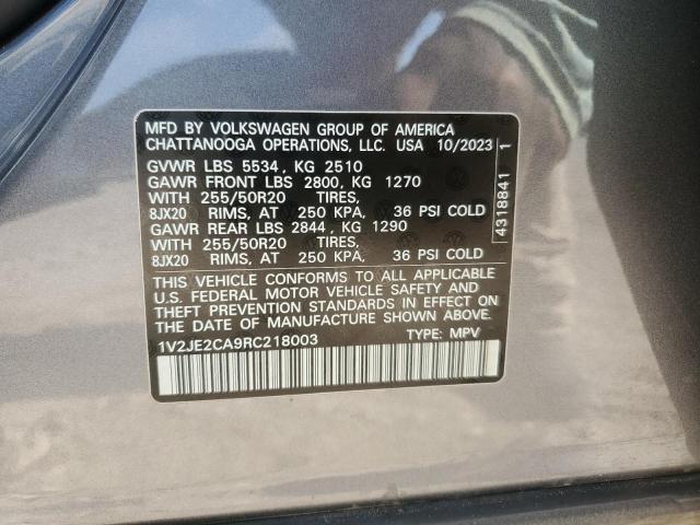 1V2JE2CA9RC218003 - 2024 VOLKSWAGEN ATLAS CROS SE Сірий фото 13