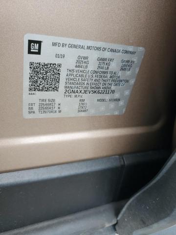 2GNAXJEV5K6221170 - 2019 CHEVROLET EQUINOX LT BEIGE photo 13