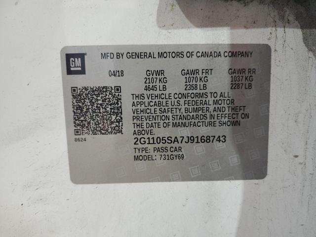 2G1105SA7J9168743 - 2018 CHEVROLET IMPALA LT WHITE photo 12