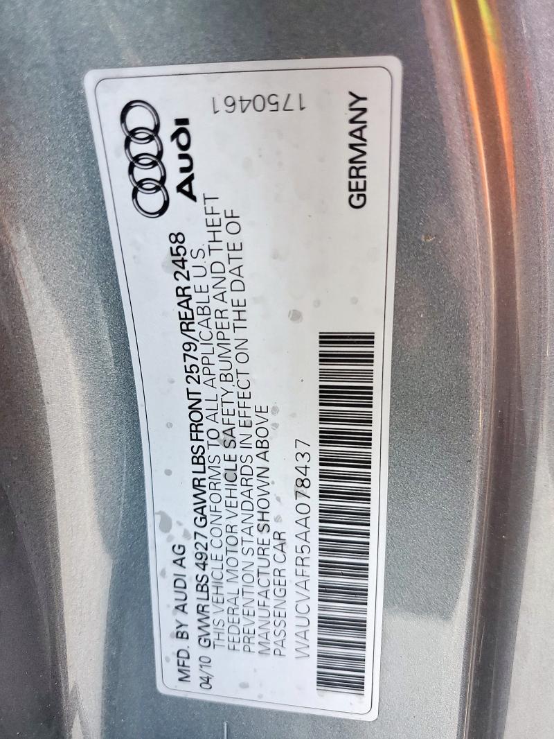 WAUCVAFR5AA078437 - 2010 AUDI S5 PREMIUM PLUS GRAY photo 12