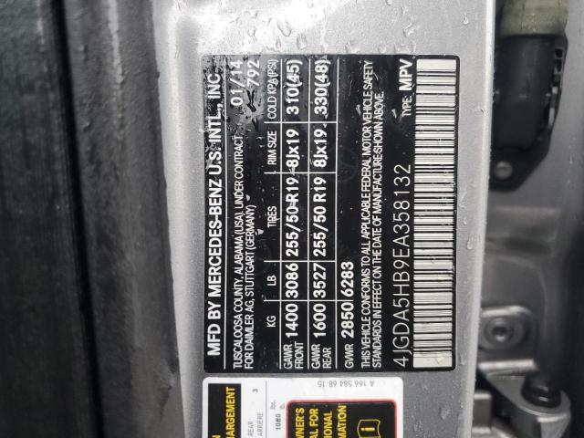 4JGDA5HB9EA358132 - 2014 MERCEDES-BENZ ML 350 4MATIC SILVER photo 13