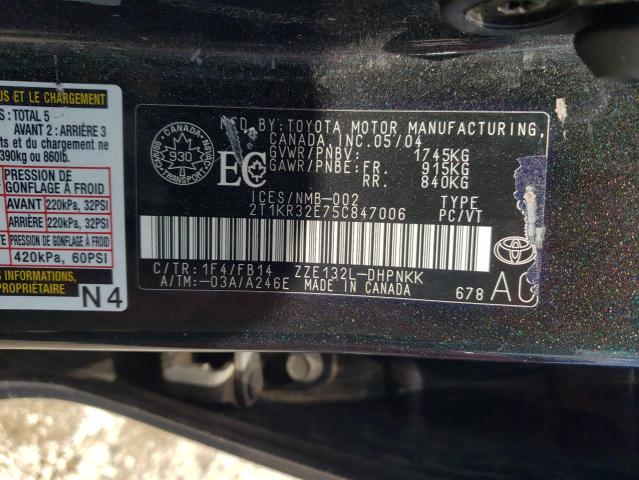 2T1KR32E75C847006 - 2005 TOYOTA COROLLA MA XR BLACK photo 12