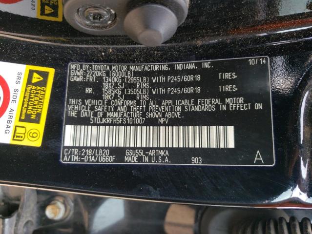 5TDJKRFH5FS101007 - 2015 TOYOTA HIGHLANDER XLE Սև լուսանկար 13