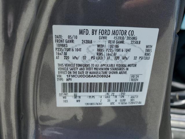 1FMCU0DG8AKD06924 - 2010 FORD ESCAPE XLT GRAY photo 13