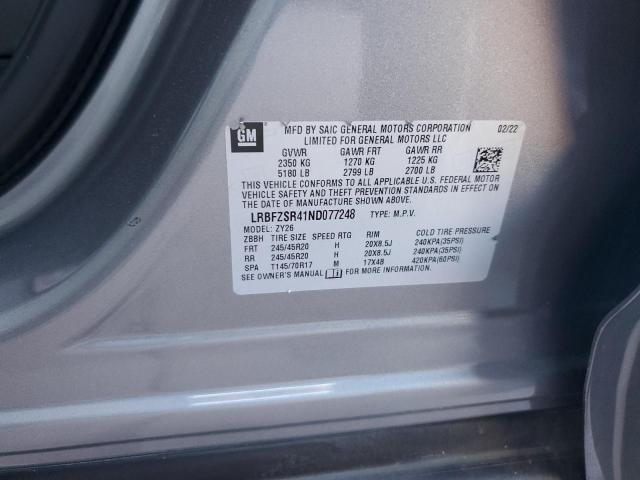 LRBFZSR41ND077248 - 2022 BUICK ENVISION AVENIR GRAY photo 13