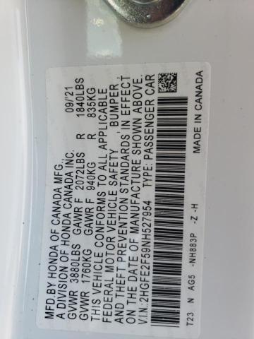 2HGFE2F59NH527954 - 2022 HONDA CIVIC SPORT 白色 照片 10
