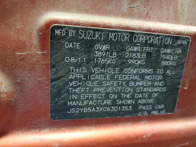 JS2YB5A3XC6301353 - 2012 SUZUKI SX4 ORANGE photo 12