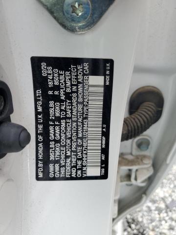 SHHFK7H8XLU218443 - 2020 HONDA CIVIC EXL WHITE photo 12