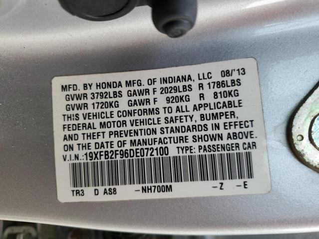 19XFB2F96DE072100 - 2013 HONDA CIVIC EXL SILVER photo 12
