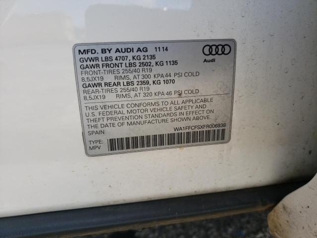 WA1FFCFSXFR006938 - 2015 AUDI Q3 PRESTIGE WHITE photo 13