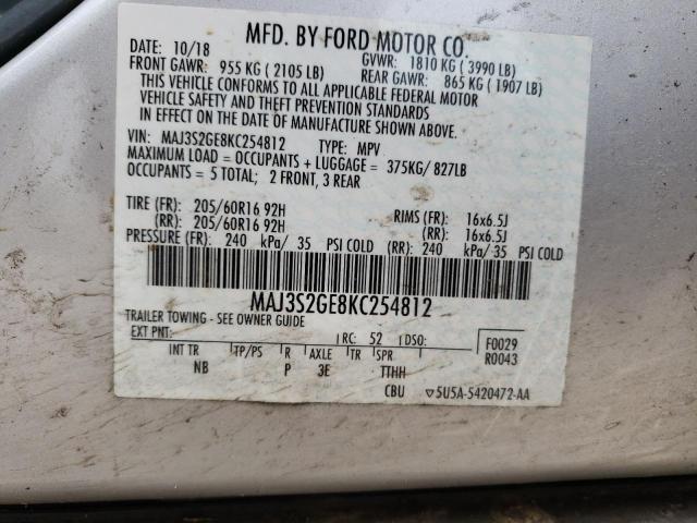MAJ3S2GE8KC254812 - 2019 FORD ECOSPORT SE SILVER photo 13