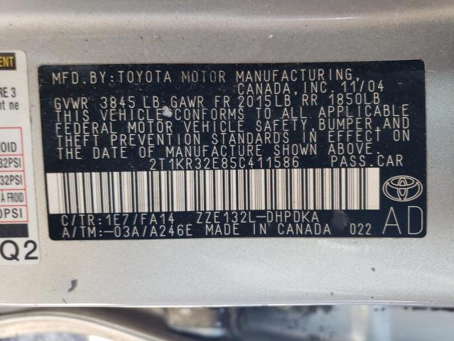 2T1KR32E85C411586 - 2005 TOYOTA COROLLA MA XR SILVER photo 12