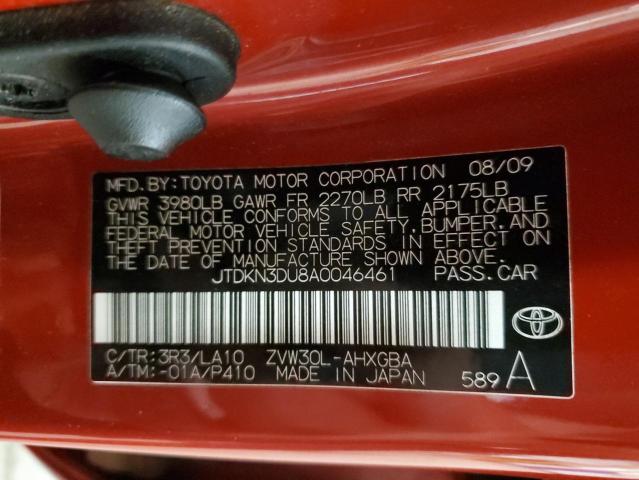 JTDKN3DU8A0046461 - 2010 TOYOTA PRIUS RED photo 12