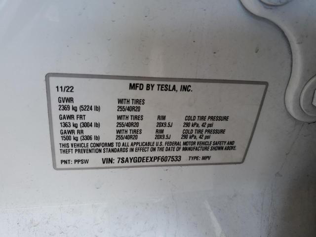 7SAYGDEEXPF607533 - 2023 TESLA MODEL Y WHITE photo 13