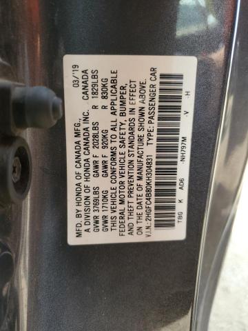 2HGFC4B80KH304831 - 2019 HONDA CIVIC SPORT 灰色 照片 13