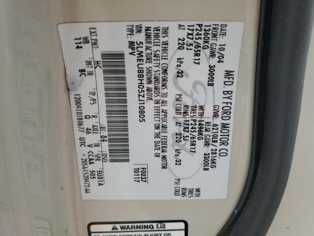 5LMEU88H05ZJ10805 - 2005 LINCOLN AVIATOR ბეჟი ფოტო 13