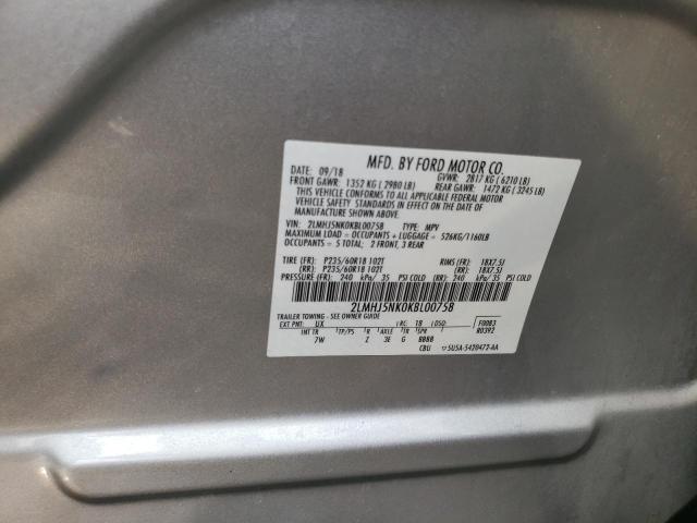 2LMHJ5NK0KBL00758 - 2019 LINCOLN MKT SILVER photo 13