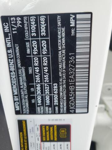 4JGDA5HB1EA327361 - 2014 MERCEDES-BENZ ML 350 4MATIC WHITE photo 13