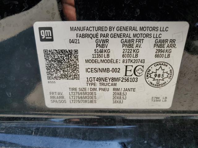 1GT49NEY8MF256103 - 2021 GMC SIERRA K2500 SLT BLACK photo 12