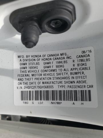 2HGFC2F79GH568305 - 2016 HONDA CIVIC EX WHITE photo 13