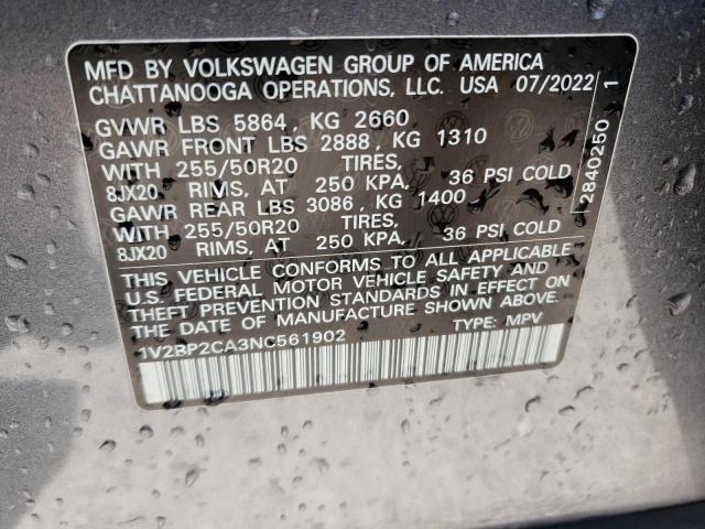 1V2BP2CA3NC561902 - 2022 VOLKSWAGEN ATLAS SEL 灰色 照片 13
