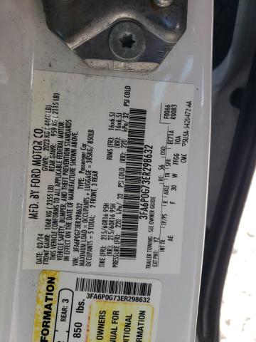 3FA6P0G73ER298632 - 2014 FORD FUSION S WHITE photo 12