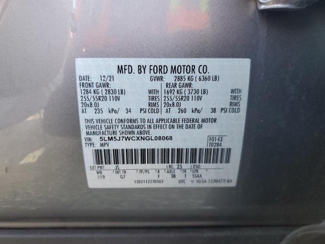 5LM5J7WCXNGL08068 - 2022 LINCOLN AVIATOR RESERVE Argent photo 13