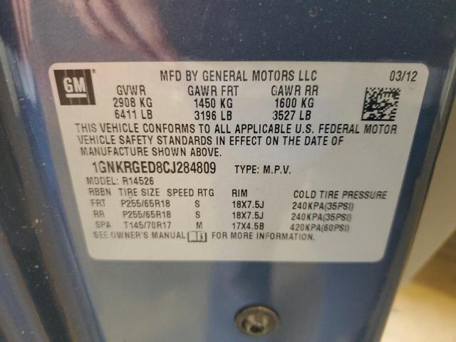 1GNKRGED8CJ284809 - 2012 CHEVROLET TRAVERSE LT 蓝色 照片 12