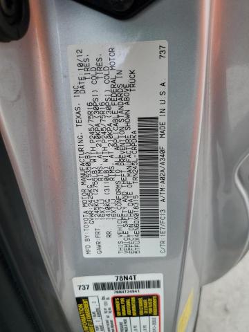 5TFUX4EN6DX018315 - 2013 TOYOTA TACOMA ACCESS CAB ვერცხლისფერი ფოტო 12