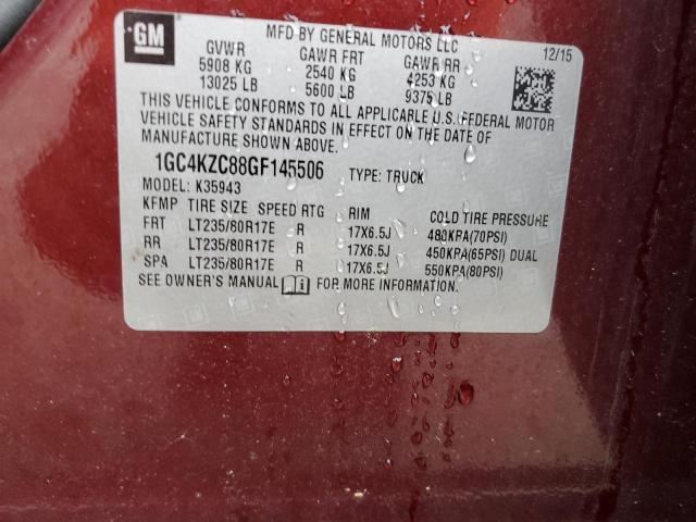 1GC4KZC88GF145506 - 2016 CHEVROLET SILVERADO K3500 LT BURGUNDY photo 12