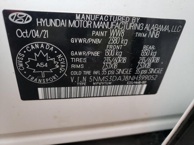 5NMS3DAJ8NH399052 - 2022 HYUNDAI SANTA FE SEL WHITE photo 14