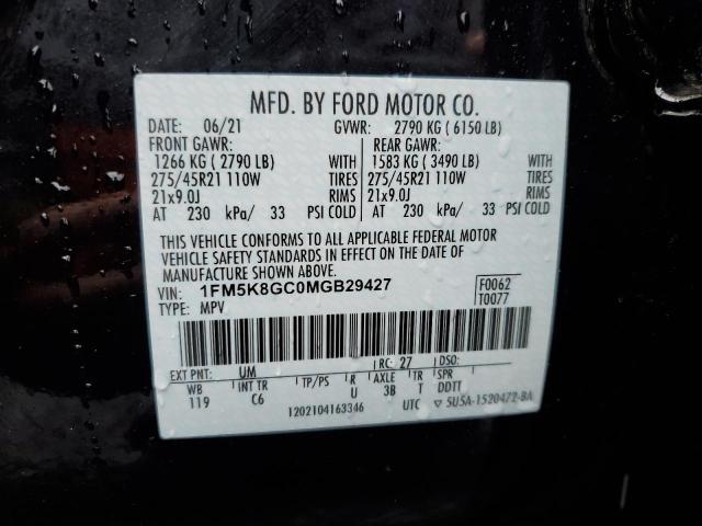 1FM5K8GC0MGB29427 - 2021 FORD EXPLORER ST BLACK photo 13