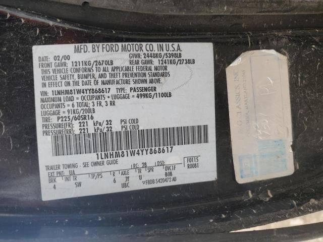 1LNHM81W4YY868617 - 2000 LINCOLN TOWN CAR EXECUTIVE Սև լուսանկար 12