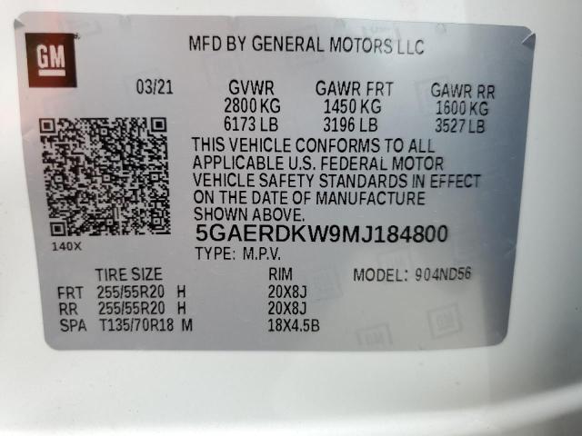 5GAERDKW9MJ184800 - 2021 BUICK ENCLAVE AVENIR WHITE photo 14