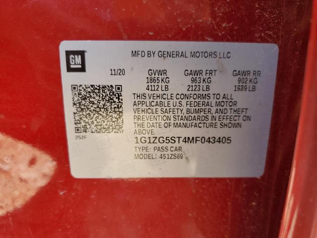 1G1ZG5ST4MF043405 - 2021 CHEVROLET MALIBU RS RED photo 13