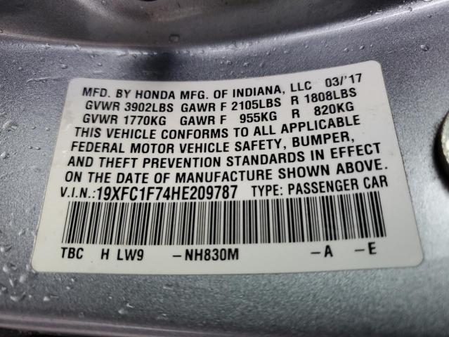 19XFC1F74HE209787 - 2017 HONDA CIVIC EXL SILVER photo 13
