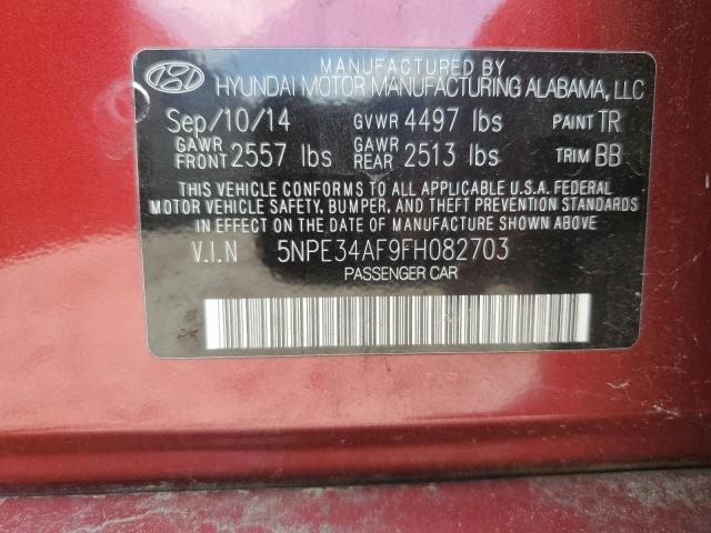 5NPE34AF9FH082703 - 2015 HYUNDAI SONATA SPORT 红色 照片 12