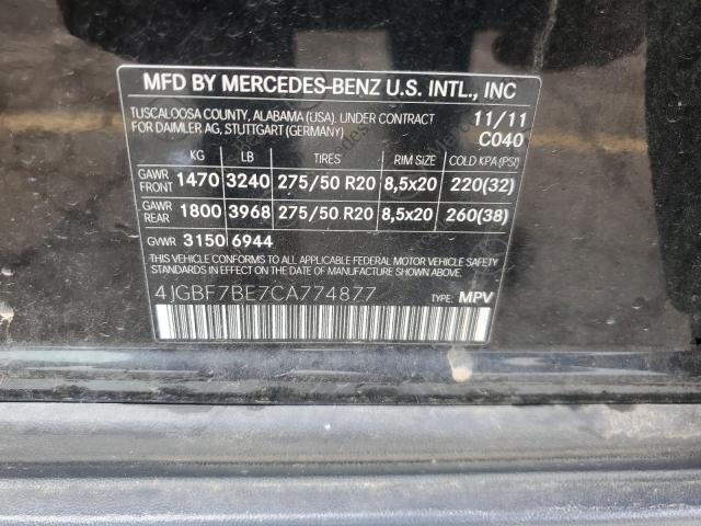 4JGBF7BE7CA774877 - 2012 MERCEDES-BENZ GL 450 4MATIC BLACK photo 14