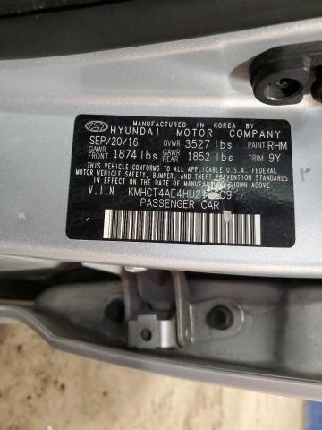 KMHCT4AE4HU218609 - 2017 HYUNDAI ACCENT SE SILVER photo 13