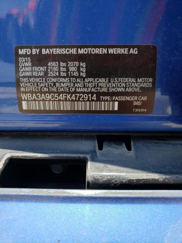 WBA3A9C54FK472914 - 2015 BMW 335 I BLUE photo 12