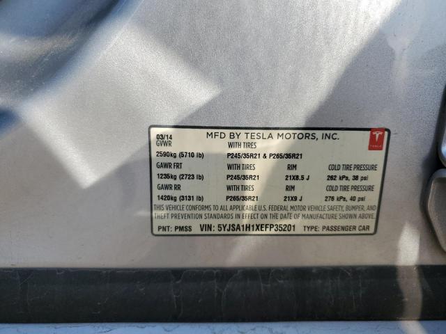 5YJSA1H1XEFP35201 - 2014 TESLA MODEL S Արծաթագույն լուսանկար 13